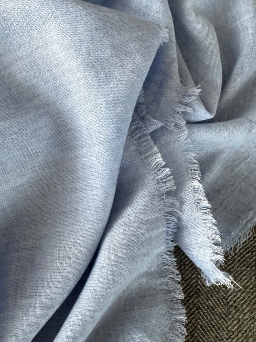 NWOT, ITALIAN, FRAYED EDGE SARONG/SCARF IN PRETTY LIGHT SKY BLUE - Picture 10 of 12